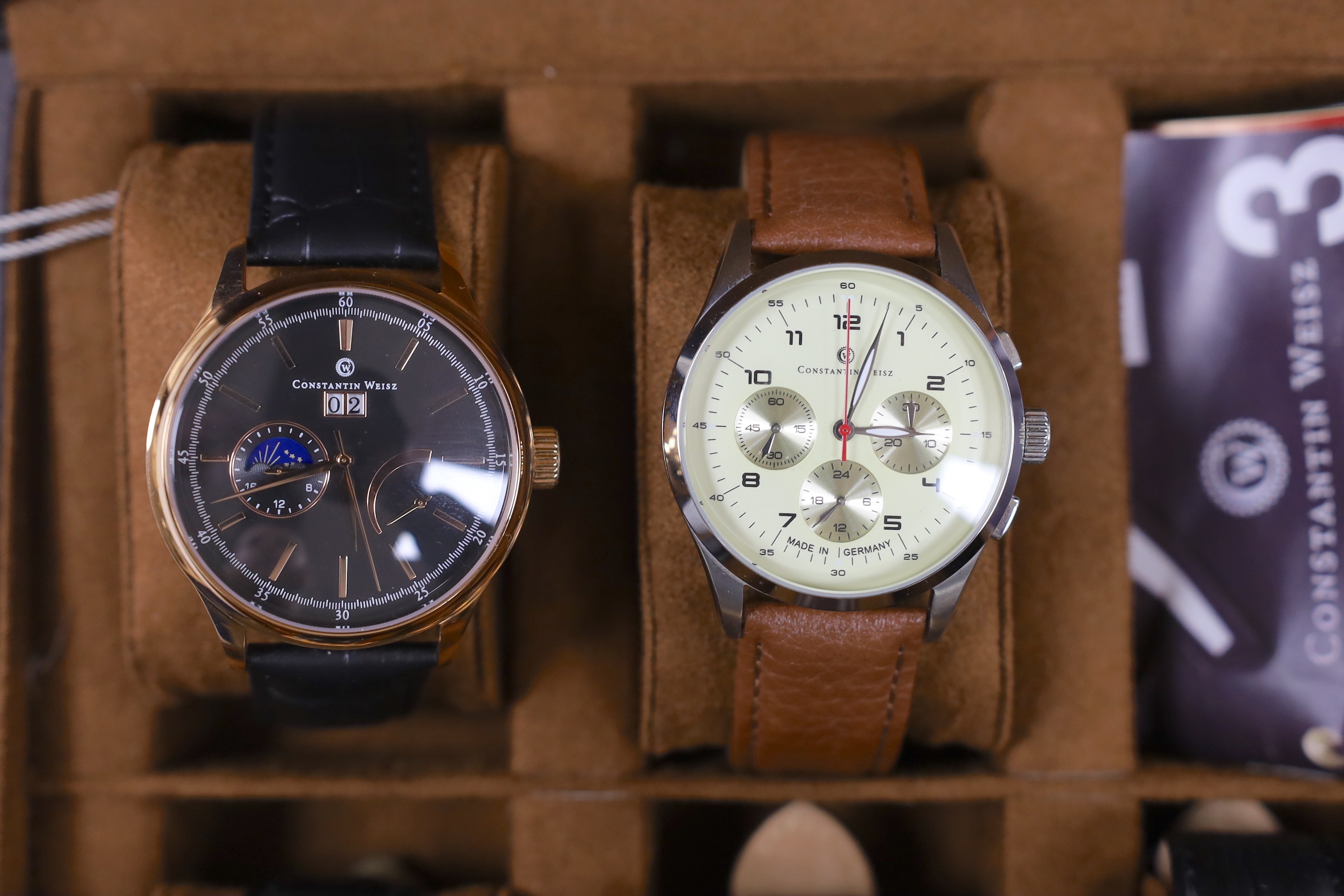Five gentleman's assorted modern steel or gilt metal Constantin Weisz wrist watches including Limited Edition and Dual Time.